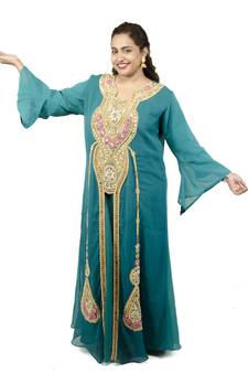 Green embroidered georgette islamic kaftan
