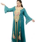 Green embroidered georgette islamic kaftan