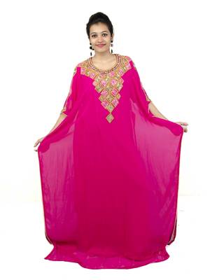 Pink embroidered georgette islamic kaftan 1