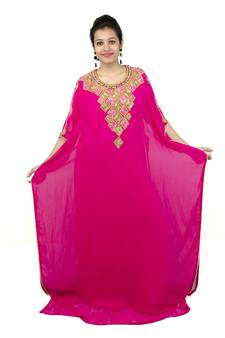 Pink embroidered georgette islamic kaftan