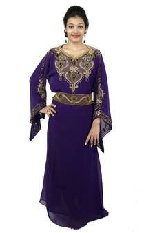 Purple embroidered georgette islamic kaftan