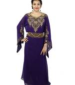 Purple embroidered georgette islamic kaftan