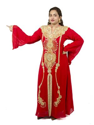 Red embroidered georgette islamic kaftan 1