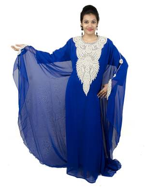 Royal blue embroidered georgette islamic kaftan 1
