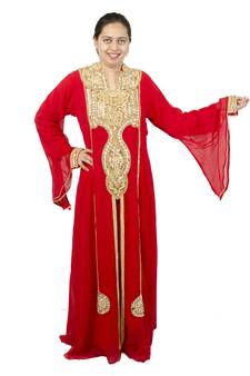 Red embroidered georgette islamic kaftan
