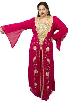 Magenta embroidered georgette islamic kaftan