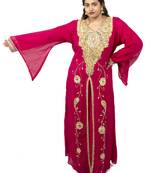 Magenta embroidered georgette islamic kaftan