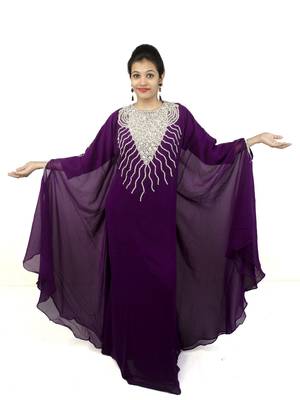 Purple embroidered georgette islamic kaftan 1