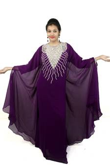 Purple embroidered georgette islamic kaftan