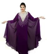 Purple embroidered georgette islamic kaftan