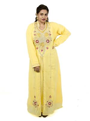 Yellow embroidered georgette islamic kaftan 1