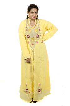 Yellow embroidered georgette islamic kaftan