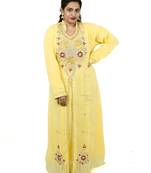 Yellow embroidered georgette islamic kaftan