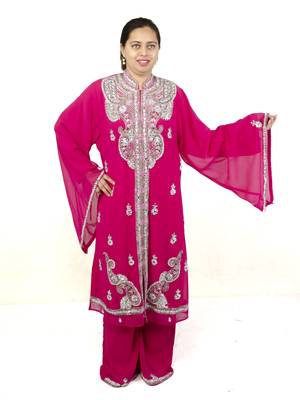 Pink embroidered georgette islamic kaftan 1
