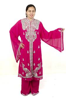 Pink embroidered georgette islamic kaftan