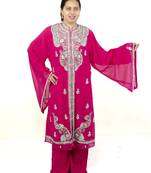 Pink embroidered georgette islamic kaftan