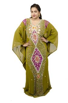 Green embroidered georgette islamic kaftan