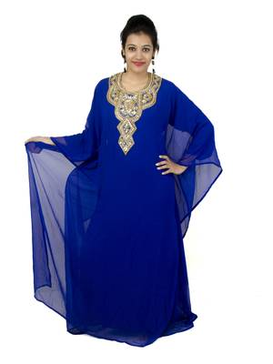 Royal blue embroidered georgette islamic kaftan 1