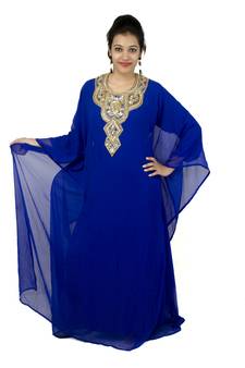 Royal blue embroidered georgette islamic kaftan