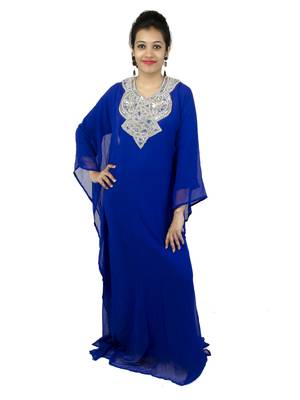 Royal blue embroidered georgette islamic kaftan 1