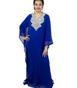 Royal blue embroidered georgette islamic kaftan