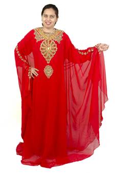 Red embroidered georgette islamic kaftan
