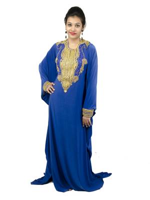 Royal blue embroidered georgette islamic kaftan 1
