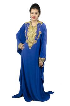 Royal blue embroidered georgette islamic kaftan