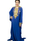 Royal blue embroidered georgette islamic kaftan