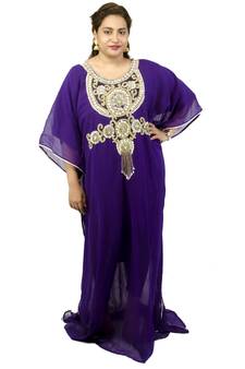 Purple embroidered georgette islamic kaftan