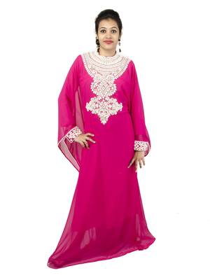 Pink embroidered georgette islamic kaftan 1