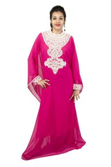Pink embroidered georgette islamic kaftan