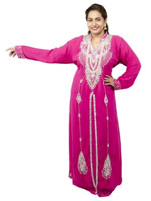 Pink embroidered georgette islamic kaftan 1