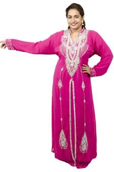 Pink embroidered georgette islamic kaftan