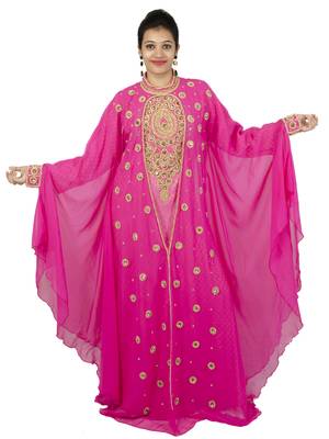 Pink embroidered georgette islamic kaftan 1