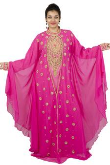 Pink embroidered georgette islamic kaftan
