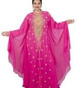 Pink embroidered georgette islamic kaftan