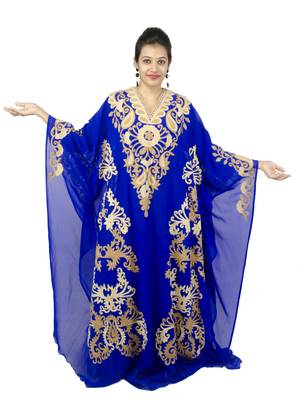 Royal blue embroidered georgette islamic kaftan 1