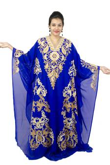 Royal blue embroidered georgette islamic kaftan