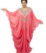 Pink embroidered georgette islamic kaftan