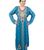 Turquoise  embroidered georgette islamic kaftan