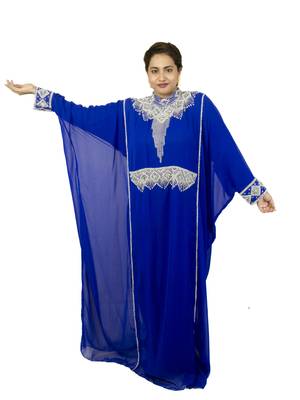 Royal blue embroidered georgette islamic kaftan 1