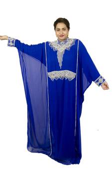 Royal blue embroidered georgette islamic kaftan