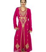 Magenta embroidered georgette islamic kaftan