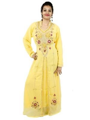 Yellow embroidered georgette islamic kaftan 1