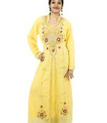 Yellow embroidered georgette islamic kaftan