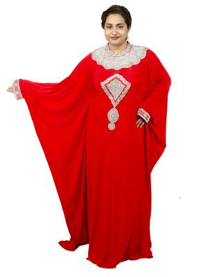 Red embroidered georgette islamic kaftan 1