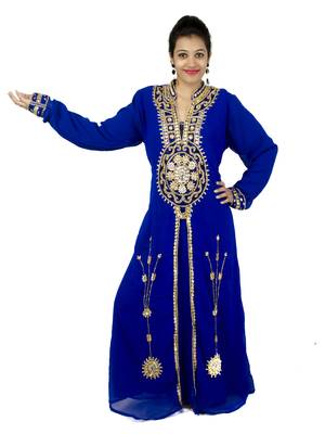 Royal blue embroidered georgette islamic kaftan 1