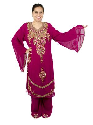 Magenta embroidered georgette islamic kaftan 1