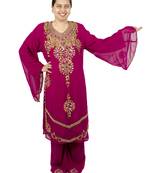 Magenta embroidered georgette islamic kaftan